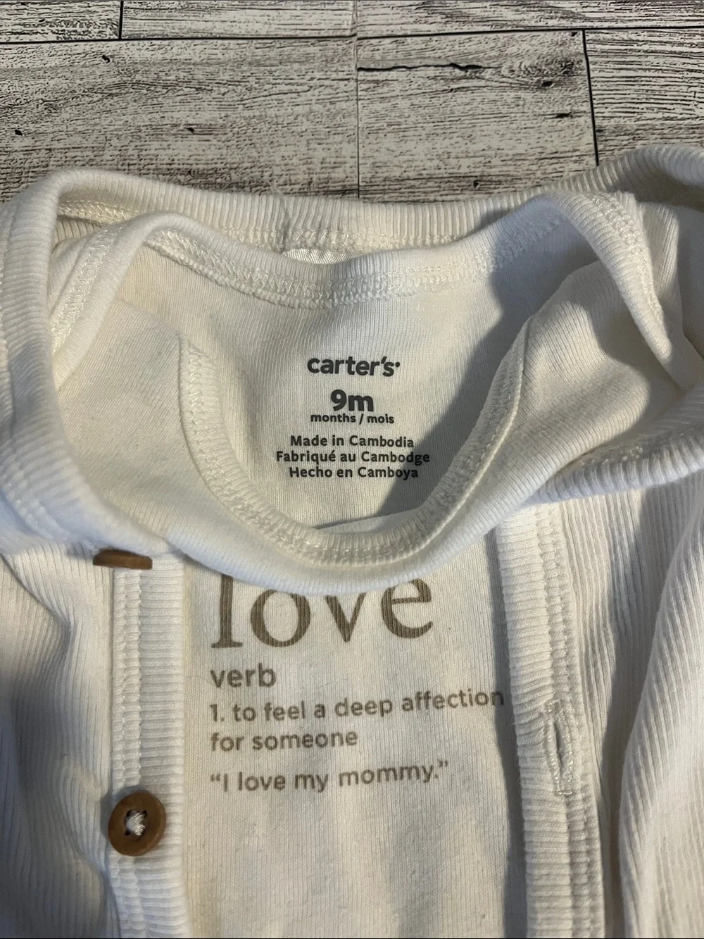 Carter's White Ribbed Three-Piece Set with 'love' Graphic Size 9 Months